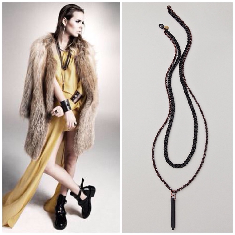 LUV AJ Brass Double Chain Spike Necklace